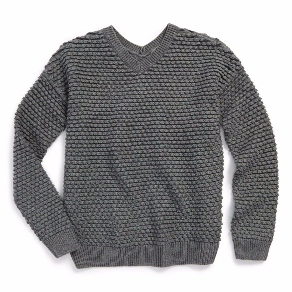 NEW $128 VINCE [‎ Girls SZ Medium] Textured V-Neck Sweater #